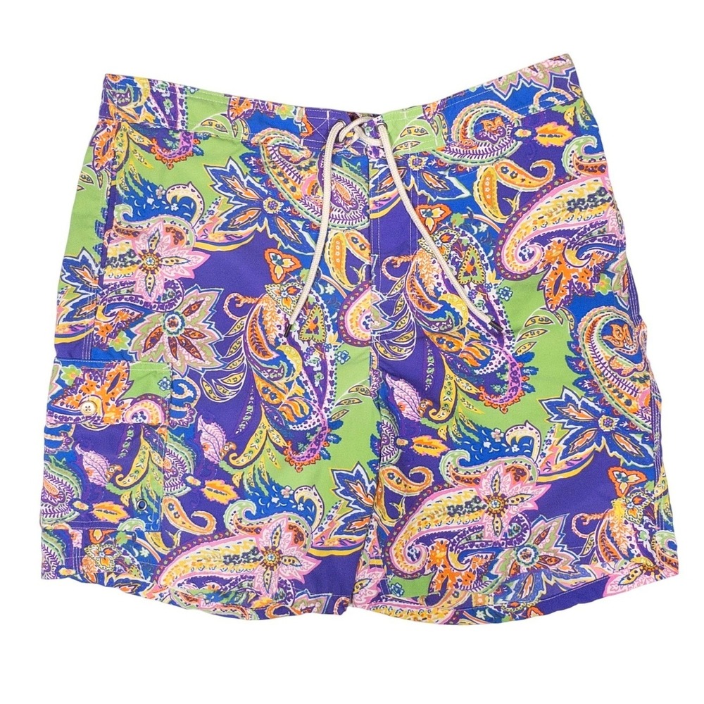 Polo Ralph Lauren Paisley Swim Trunks Drawstring Mens Large - Liner Removed